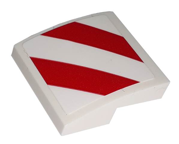 Slope, Curved 2 x 2 x 2/3 with Red and White Danger Stripes Pattern Model Left Side (Sticker) - Set 60198