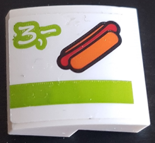 Slope, Curved 2 x 2 x 2/3 with Hot Dog, Lime Stripe and Number 3 Pattern (Sticker) - Set 60110
