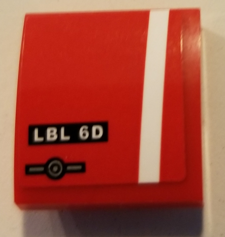 Slope, Curved 2 x 2 x 2/3 with 'LBL 6D', Simplified MINI COOPER Logo and Angled White Stripe Pattern (Sticker) - Set 75894