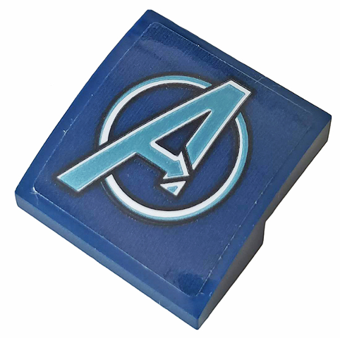 Slope, Curved 2 x 2 x 2/3 with Metallic Light Blue Avengers Logo Pattern (Sticker) - Sets 76131 / 76143