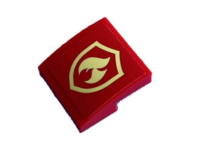 Slope, Curved 2 x 2 x 2/3 with Bright Light Yellow Fire Flame and Shield Badge Pattern (Sticker) - Set 60217