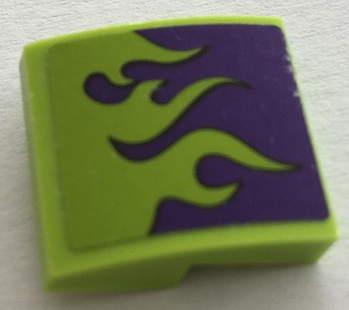 Slope, Curved 2 x 2 x 2/3 with Lime Flames on Dark Purple Background Pattern (Sticker) - Set 75823