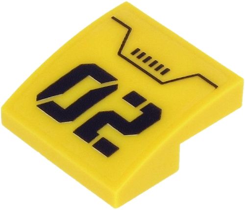 Slope, Curved 2 x 2 x 2/3 with Black '02', Rectangles and Line on Transparent Background Pattern (Sticker) - Set 60265