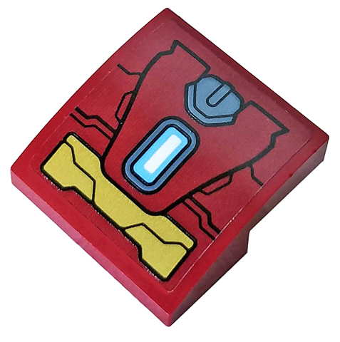 Slope, Curved 2 x 2 x 2/3 with Dark Red and Gold Armor Plates and Rectangular Arc Reactor Pattern (Sticker) - Set 76104