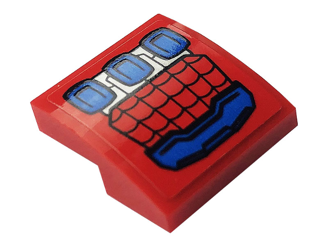 Slope, Curved 2 x 2 x 2/3 with Blue and Silver Spider-Man Mech Hand Armor with Web Pattern (Sticker) - Set 76146