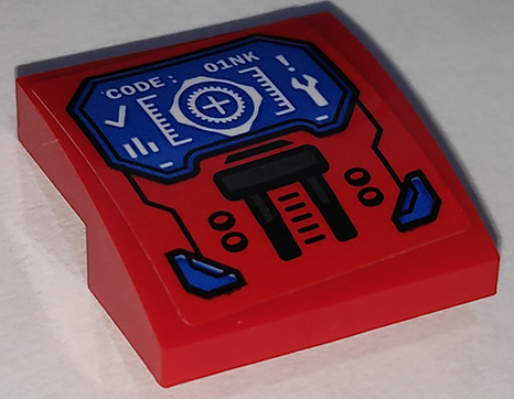 Slope, Curved 2 x 2 x 2/3 with 'CODE:' and '01NK' on Blue Target Screen and Control Panel Pattern (Sticker) - Set 76151