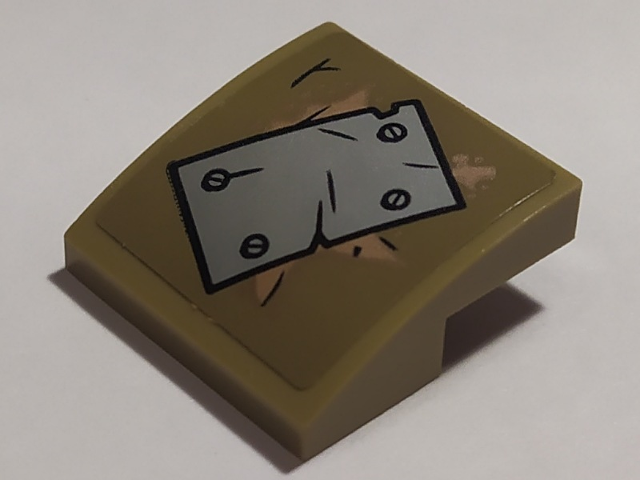 Slope, Curved 2 x 2 x 2/3 with Diagonal Silver Plate and 4 Rivets Pattern (Sticker) - Set 76054