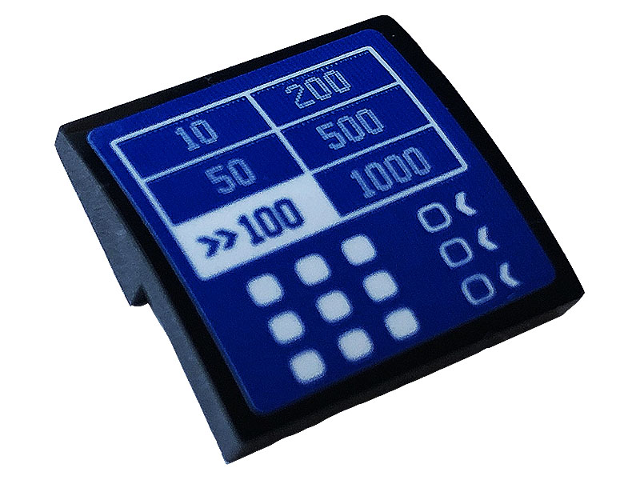 Slope, Curved 2 x 2 x 2/3 with White Buttons and '10', '50', '100', '200', '500' and '1000' on Blue Background Pattern (Sticker) - Set 60233