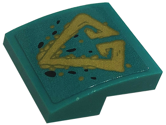 Slope, Curved 2 x 2 x 2/3 with Black Spots and Gold Diamond Tribal Symbol Tattoo Pattern (Sticker) - Set 71746