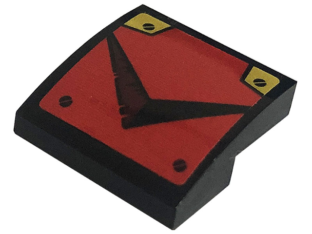 Slope, Curved 2 x 2 x 2/3 with Black Screws and Chevron, Gold Plates on Red Background Pattern (Sticker) - Set 71720