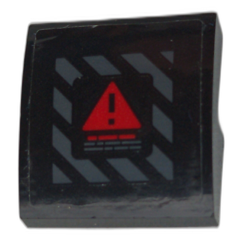 Slope, Curved 2 x 2 x 2/3 with Red Warning Triangle on Dark Bluish Gray Danger Stripes Pattern (Sticker) - Set 70923