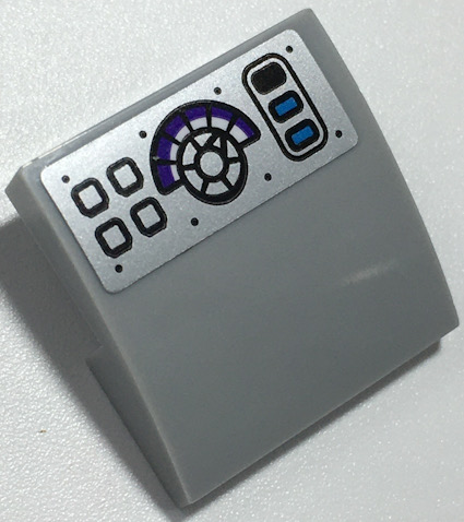 Slope, Curved 2 x 2 x 2/3 with Black and Dark Azure Buttons, Dial, and Rivets on Silver Background Pattern (Sticker) - Set 70424