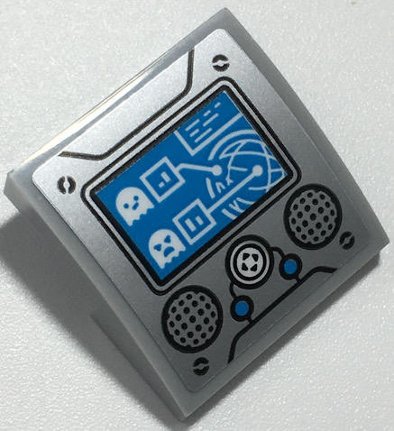 Slope, Curved 2 x 2 x 2/3 with Dark Azure Screen and Buttons, White Ghosts and Directional Pad, Black Speakers on Silver Background Pattern (Sticker) - Set 70435