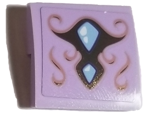 Slope, Curved 2 x 2 x 2/3 with 2 Bright Light Blue Diamond Gems, Gold Swirls Pattern (Sticker) - Set 41193