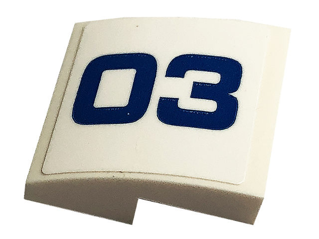 Slope, Curved 2 x 2 x 2/3 with Blue '03' Pattern Model Left Side (Sticker) - Set 60173