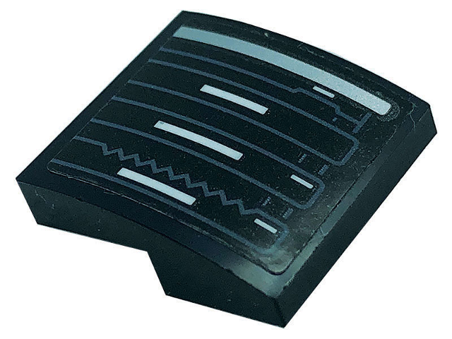 Slope, Curved 2 x 2 x 2/3 with White, Silver, and Dark Bluish Gray Lines Pattern (Sticker) - Set 76139