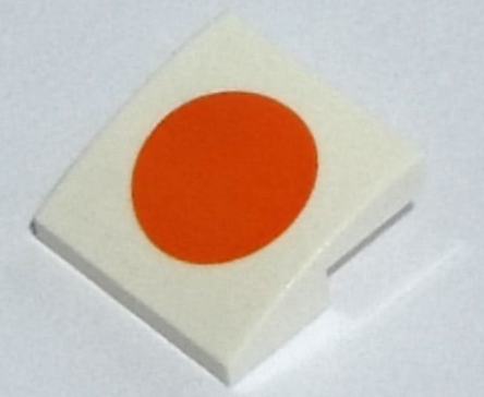 Slope, Curved 2 x 2 x 2/3 with Orange Circle Pattern