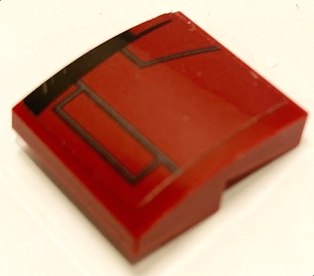 Slope, Curved 2 x 2 x 2/3 with Dark Bluish Gray Lines and Black Edge on Dark Red Background Pattern Model Left Side (Sticker) - Set 75175