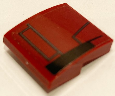 Slope, Curved 2 x 2 x 2/3 with Dark Bluish Gray Lines and Black Edge on Dark Red Background Pattern Model Right Side (Sticker) - Set 75175