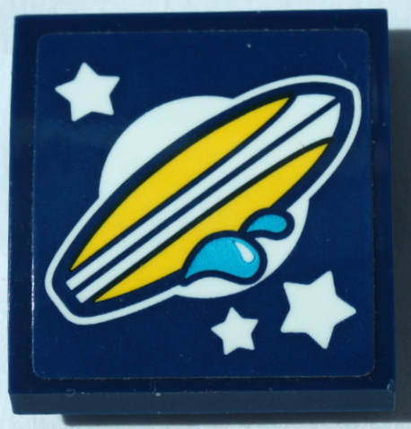 Slope, Curved 2 x 2 x 2/3 with Yellow Surfboard, White Stars and Medium Azure Water Splashes Pattern (Sticker) - Set 41364