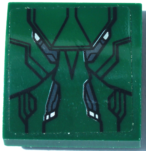 Slope, Curved 2 x 2 x 2/3 with Dark Green and Dark Bluish Gray Armor Plates, Black Lines and Small Silver Highlights Pattern (Sticker) - Set 76083