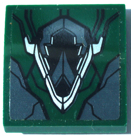 Slope, Curved 2 x 2 x 2/3 with Dark Green and Dark Bluish Gray Armor Plates, Black Lines and Silver Highlights Pattern (Sticker) - Set 76083