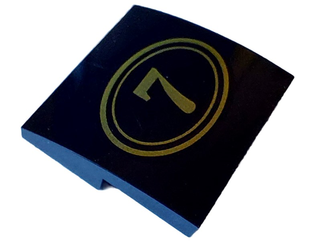 Slope, Curved 2 x 2 x 2/3 with Gold Number 7 in Double Oval Border Pattern