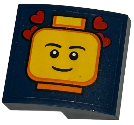 Slope, Curved 2 x 2 x 2/3 with Orange and Yellow Smiling Minifigure Head and Red Hearts Pattern (Sticker) - Set 40569