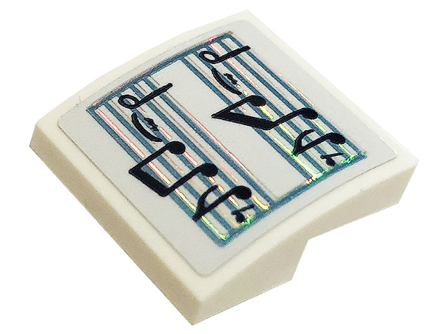 Slope, Curved 2 x 2 x 2/3 with Black Music Notes on Metallic Light Blue Score Pattern (Sticker) - Set 43197