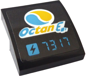 Slope, Curved 2 x 2 x 2/3 with Dark Azure and Yellow OctanE Logo and '7317' Electricity Price Pattern (Sticker) - Set 60257