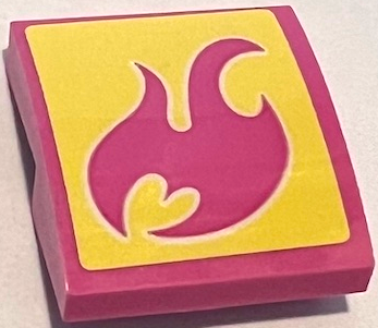 Slope, Curved 2 x 2 x 2/3 with Dark Pink Flame on Bright Light Yellow Background Pattern (Sticker) - Set 41383