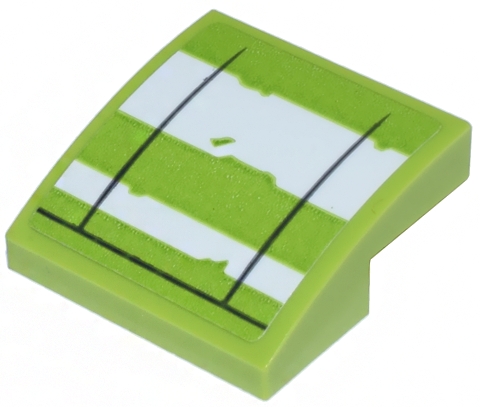 Slope, Curved 2 x 2 x 2/3 with 2 White Thick Stripes and Black Lines on Lime Background Pattern (Sticker) - Set 75314