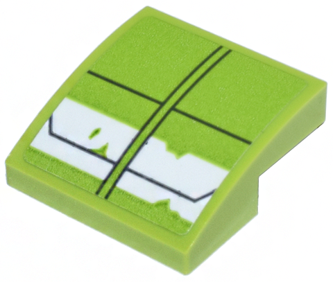 Slope, Curved 2 x 2 x 2/3 with White Thick Stripe and Black Lines on Lime Background Pattern (Sticker) - Set 75314