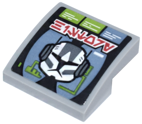 Slope, Curved 2 x 2 x 2/3 with Clone Trooper Helmet, Lime and Sand Blue Text Boxes and Red Aurebesh Characters 'HISTORY' Pattern (Sticker) - Set 75314