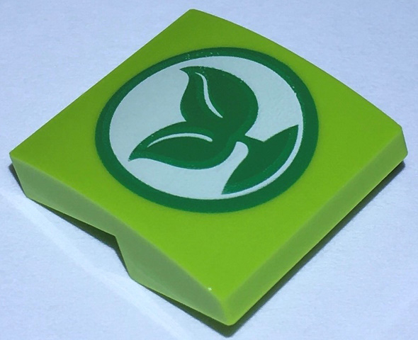 Slope, Curved 2 x 2 x 2/3 with Green Sprout with 2 Leaves on White Circle Pattern