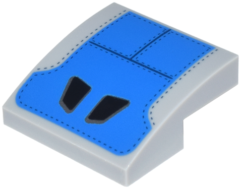 Slope, Curved 2 x 2 x 2/3 with Black Headrest Shapes on Blue Seat Panels with Stitching Pattern