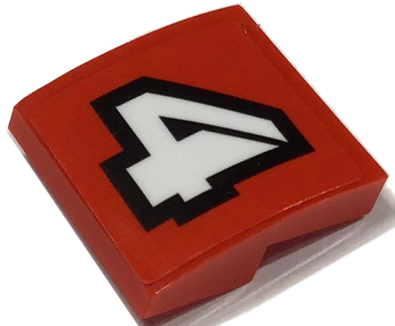 Slope, Curved 2 x 2 x 2/3 with White Number 4 with Black Outline Pattern (Sticker) - Set 60256