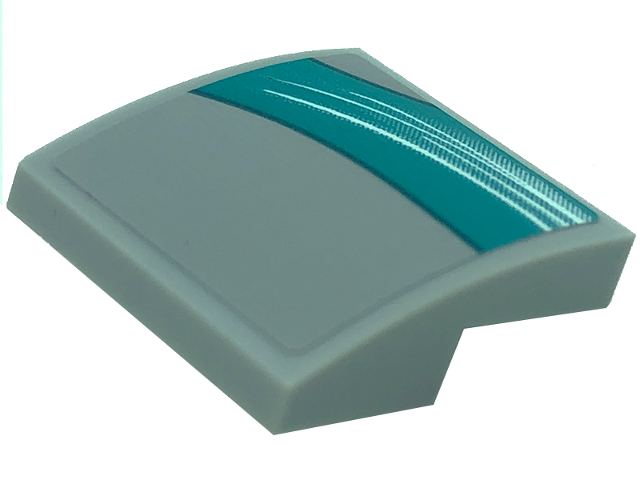 Slope, Curved 2 x 2 x 2/3 with White Curved Lines on Dark Turquoise Background with Light Bluish Gray Corner Pattern Model Left Side (Sticker) - Set 76909