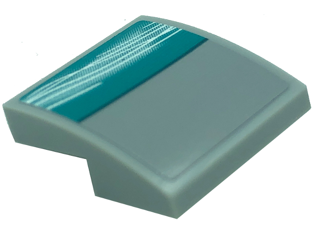 Slope, Curved 2 x 2 x 2/3 with White Curved Lines on Dark Turquoise Background Pattern Model Left Side (Sticker) - Set 76909