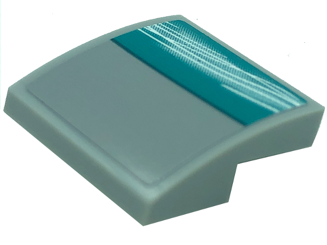 Slope, Curved 2 x 2 x 2/3 with White Curved Lines on Dark Turquoise Background Pattern Model Right Side (Sticker) - Set 76909