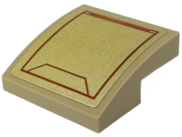 Slope, Curved 2 x 2 x 2/3 with Gold Armor Plate with Dark Red Trapezoid and Edge Lines Pattern (Sticker) - Set 76247