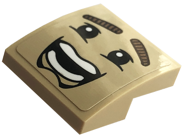 Slope, Curved 2 x 2 x 2/3 with Black Eyes, Open Mouth with White Teeth and Medium Nougat Eyebrows Pattern (Sticker) - Set 76422