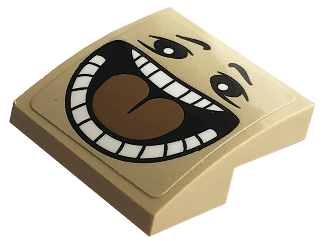 Slope, Curved 2 x 2 x 2/3 with Black Eyes, Open Mouth with White Teeth and Medium Nougat Tongue Pattern (Sticker) - Set 76422