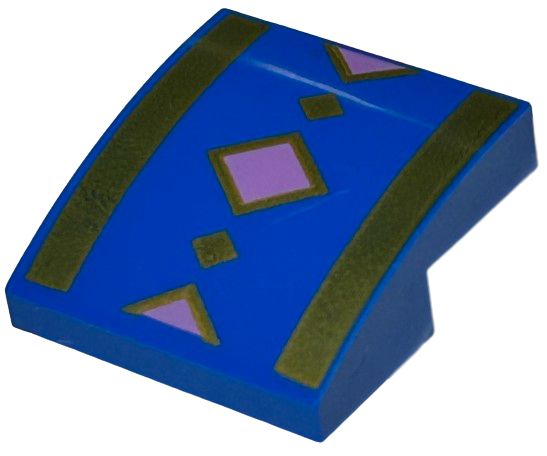 Slope, Curved 2 x 2 x 2/3 with Gold and Medium Lavender Diamonds, Stripes Pattern (BrickHeadz Kingsley Shacklebolt Kufi Hat Section)
