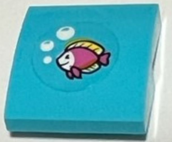 Slope, Curved 2 x 2 x 2/3 with Dark Pink and Yellow Fish and White Bubbles Pattern (Sticker) - Set 41428
