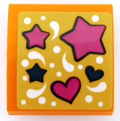 Slope, Curved 2 x 2 x 2/3 with Dark Blue and Magenta Hearts and Stars and White Dots Pattern (Sticker) - Set 41373