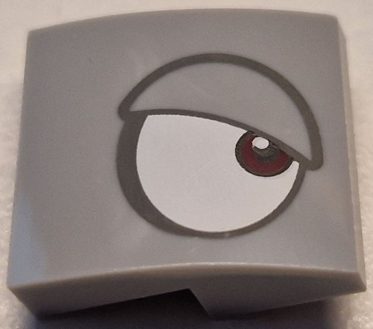 Slope, Curved 2 x 2 x 2/3 with White Eye, Dark Red Pupil and Dark Bluish Gray Outlined Eyelid Pattern Model Right Side (Super Mario Rambi)