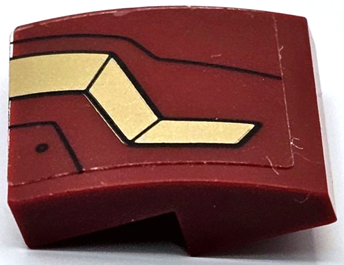 Slope, Curved 2 x 2 x 2/3 with Gold Iron Man Hulkbuster Armor Plates with Black Lines Pattern Side B (Sticker) - Set 76105
