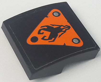 Slope, Curved 2 x 2 x 2/3 with Orange Triangle, Silver Rivets and Ninjago Dragon Hunter Skull Logo Pattern (Sticker) - Set 70654