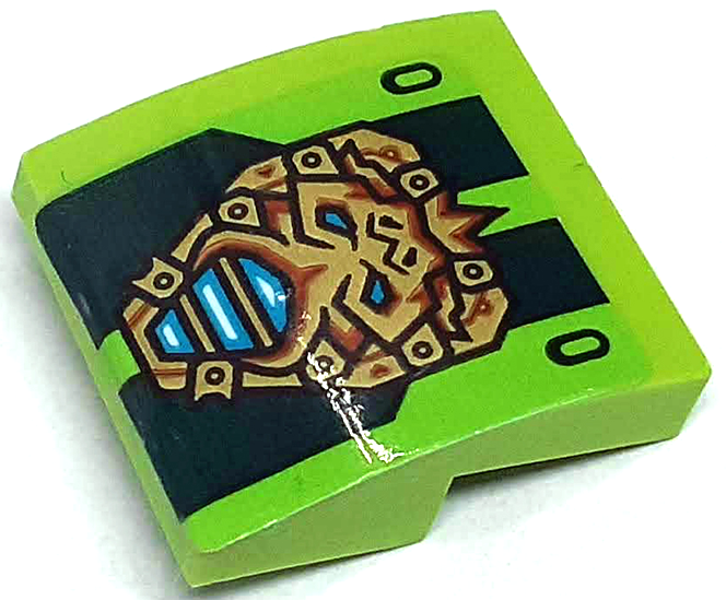 Slope, Curved 2 x 2 x 2/3 with Dark Green Stripes and Gold Mask with Medium Azure Eyes and Mouth Pattern (Sticker) - Set 71763